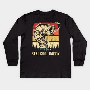 Vintage Reel Cool Daddy Retro Bass Fishing Kids Long Sleeve T-Shirt